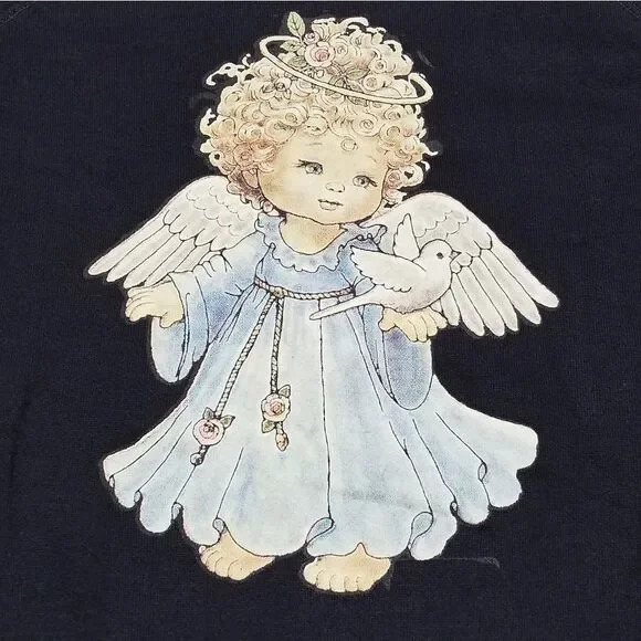 VINTAGE 80s Hanes Black Cherub Dove Sweatshirt